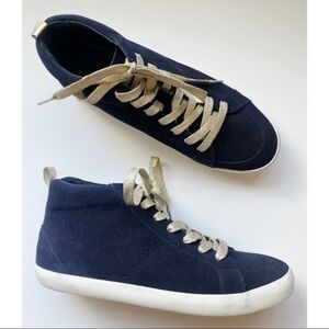 Banana Republic • Navy Genuine Suede Gold Metallic Laces High Top Sneakers